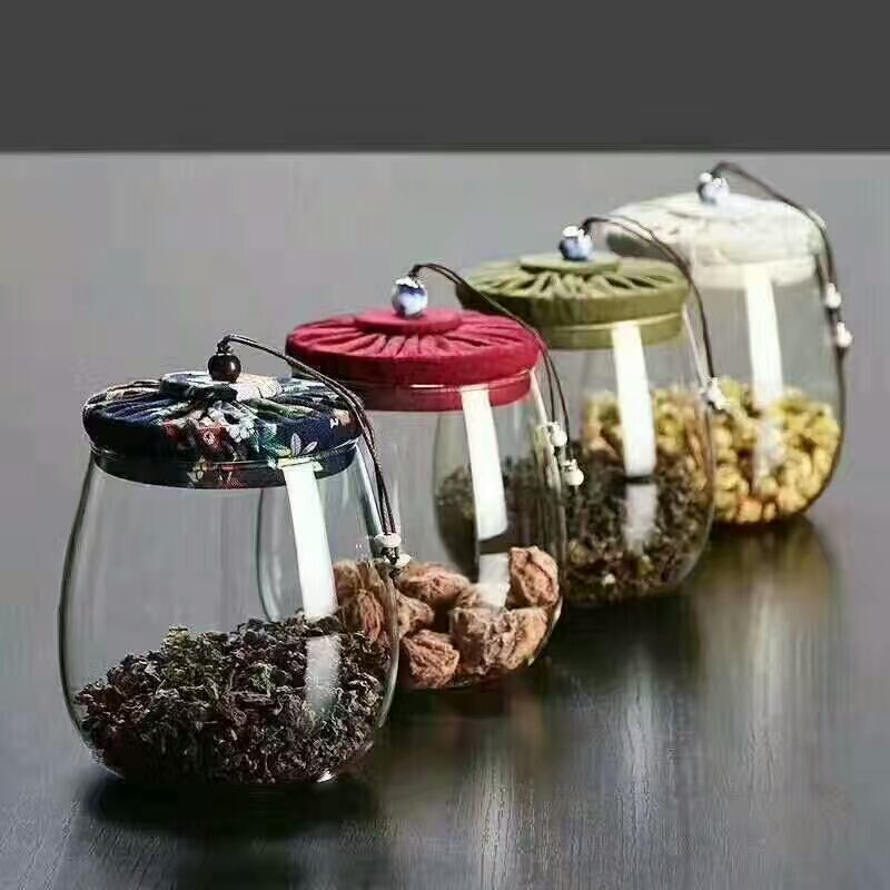 New Flower Cloth Cover Tea Jar Transparent Glass Storage Sealed Household Candy Girl Gift Box  Coffee Container Can Organizer