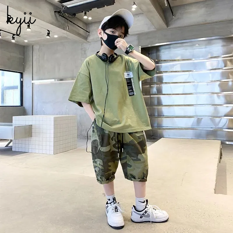 KYII Boys summer suit short sleeved two piece Set kyb027